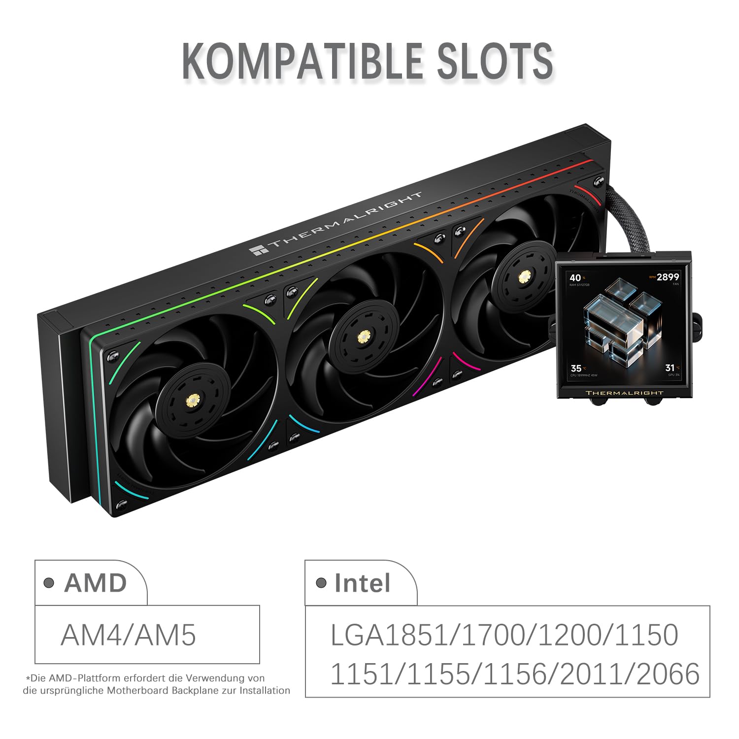 TR Thermalright Peerless Vision 360 UB ARGB Enfriador de procesador líquido blanco, pantalla LCD IPS de 3,95 pulgadas con resolución 480x480-Magnética, 360 mm Aio,para AM4/AM5, LGA1851/1700/115x
