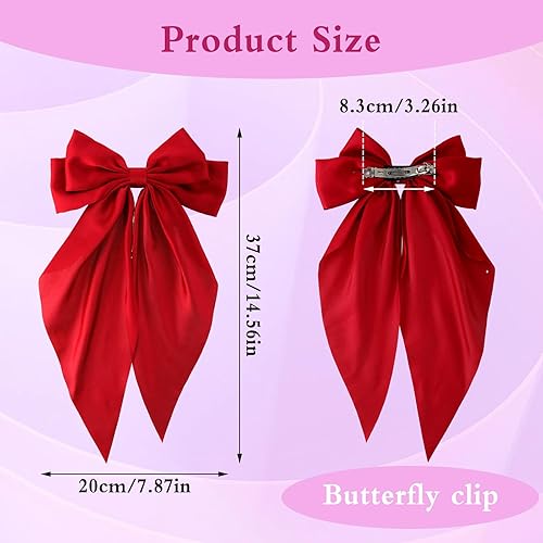 Miniatura 6 de Andibro Horquillas de lazo francés de cola larga, pasadores de lazo grande, pinzas de satén suaves y sedosas, pinzas estéticas de metal con lazo,