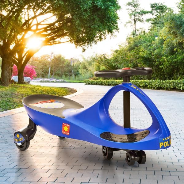 Wiggle Car - Police Ride on Toy for Ages 3 Years and Up with No Batteries, Gears, or Pedals Just Twist, Wiggle, and Go by Lil’ Rider (Blue)