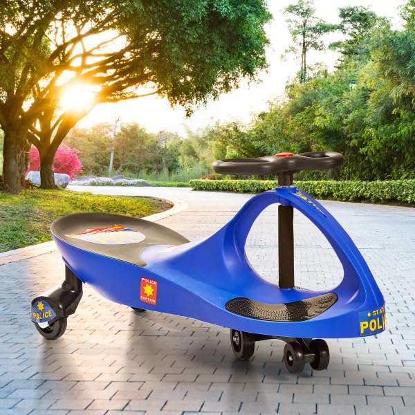 Image of Wiggle Car - Police Ride on Toy for Ages 3 Years and Up with No Batteries, Gears, or Pedals Just Twist, Wiggle, and Go by Lil' Rider (Blue)