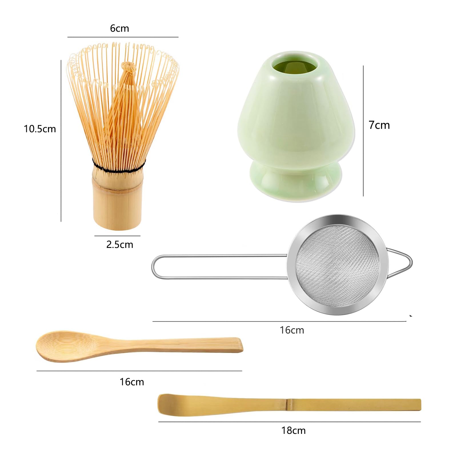 Hniuyun Matcha Whisk Set of 5, Handmade Bamboo Matcha Whisk, Tea Spoon, Matcha Scoop, Tea Sifter, Whisk Holder - Image 2