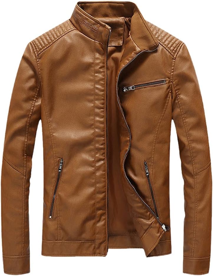 KEHAIOO Spring PU Leather Jacket Men Solid Casual Faux Leather Coat Slim Fit Motorcycle Leather Outwear