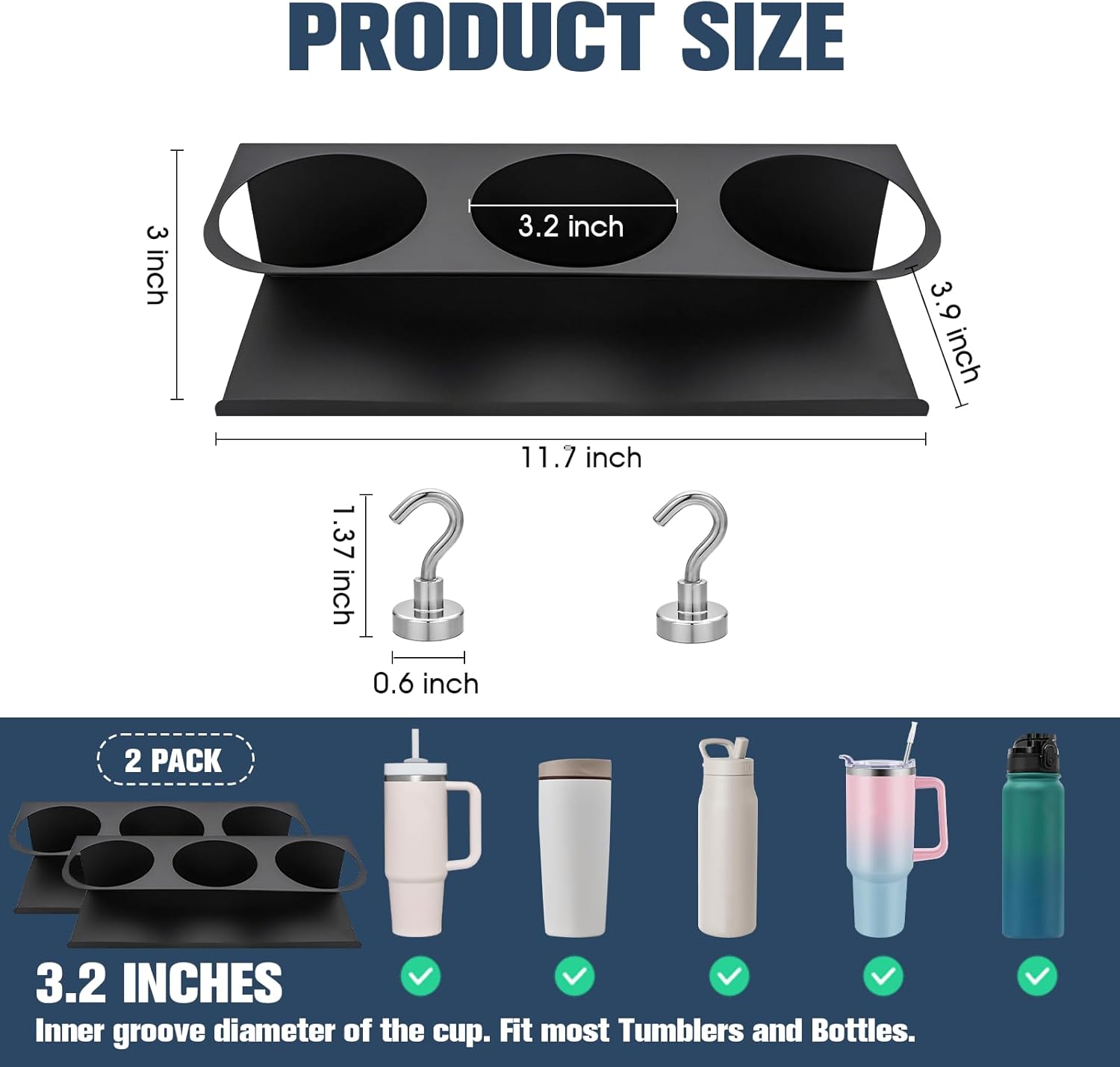 Magnetic Cup Holder for Stanley, HYLEBOR 2Pack Tumbler Organizer for 30/40 oz Stanley Cup Accessories, Disassembly Water Bottle Organizer for Refrigerator, Cabinet, Kitchen - Image 2