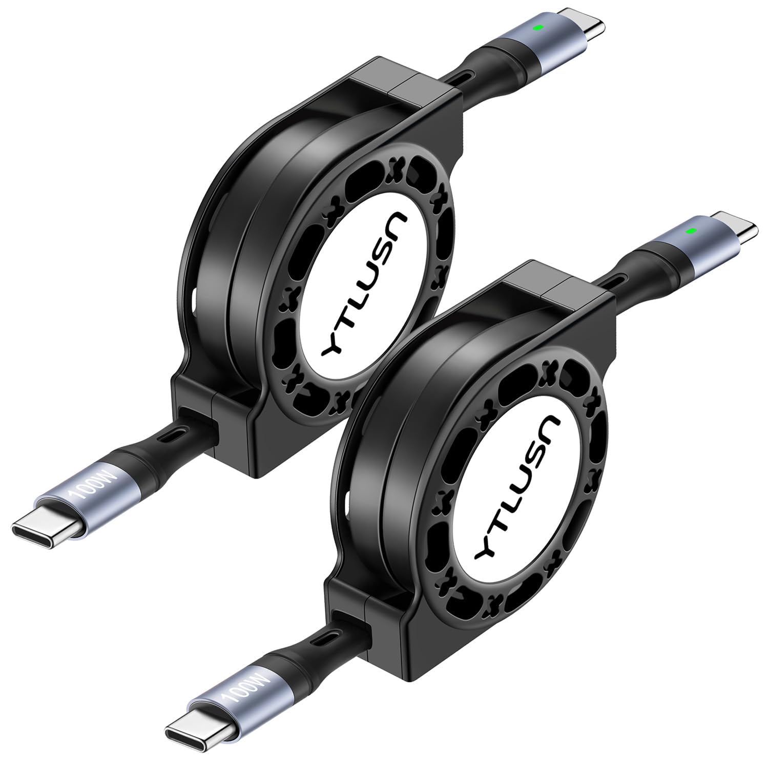 Retractable USB C Cable 100W, [2Pack 4Ft] LED USB C to USB C Cable 5A Fast Charging Cable,Type C to Type C Charger Cord,USB C Cord for iPhone 17/16/15/Pro/Pro Max/Plus iPad MacBook Galaxy Pixel PS5