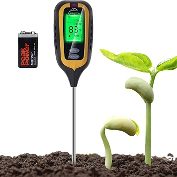 Soil Moisture Meter Digital, 4 in 1 Soil Tester withTemperature/pH/Moisture/Sunlight, Soil Testing Kit for Garden, Farm Outdoor/indoor Black