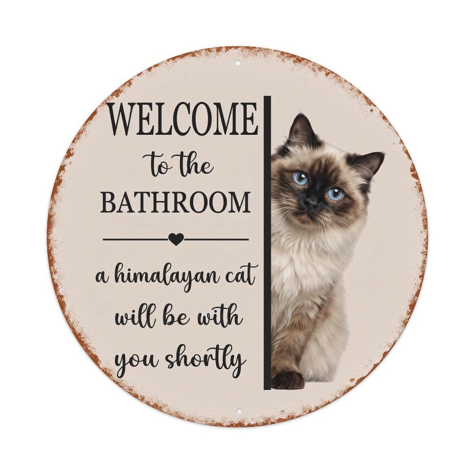 Vintage WELCOME To The BATHROOM Himalayan Cat Metal Tin Sign