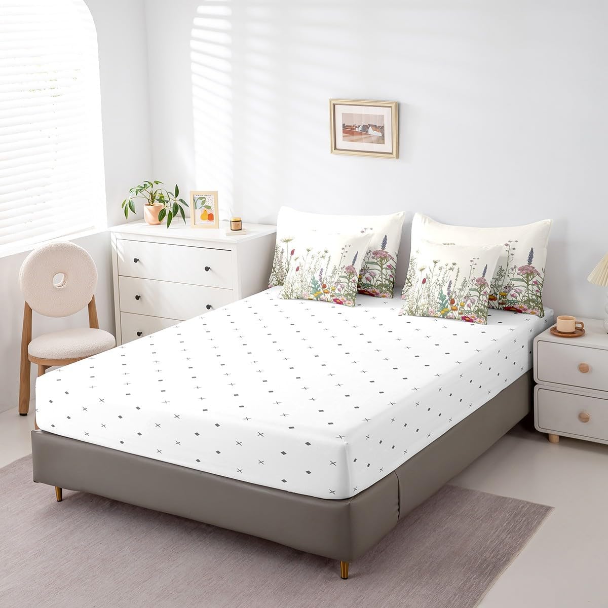 Erosebridal Wildflower Twin Comforter Set with Sheets 7 Piece,Rustic Country Flower Bed in A Bag for Kids Adults Garden Style Botanical Floral Bedding Set Reversible Aesthetics Bed Set