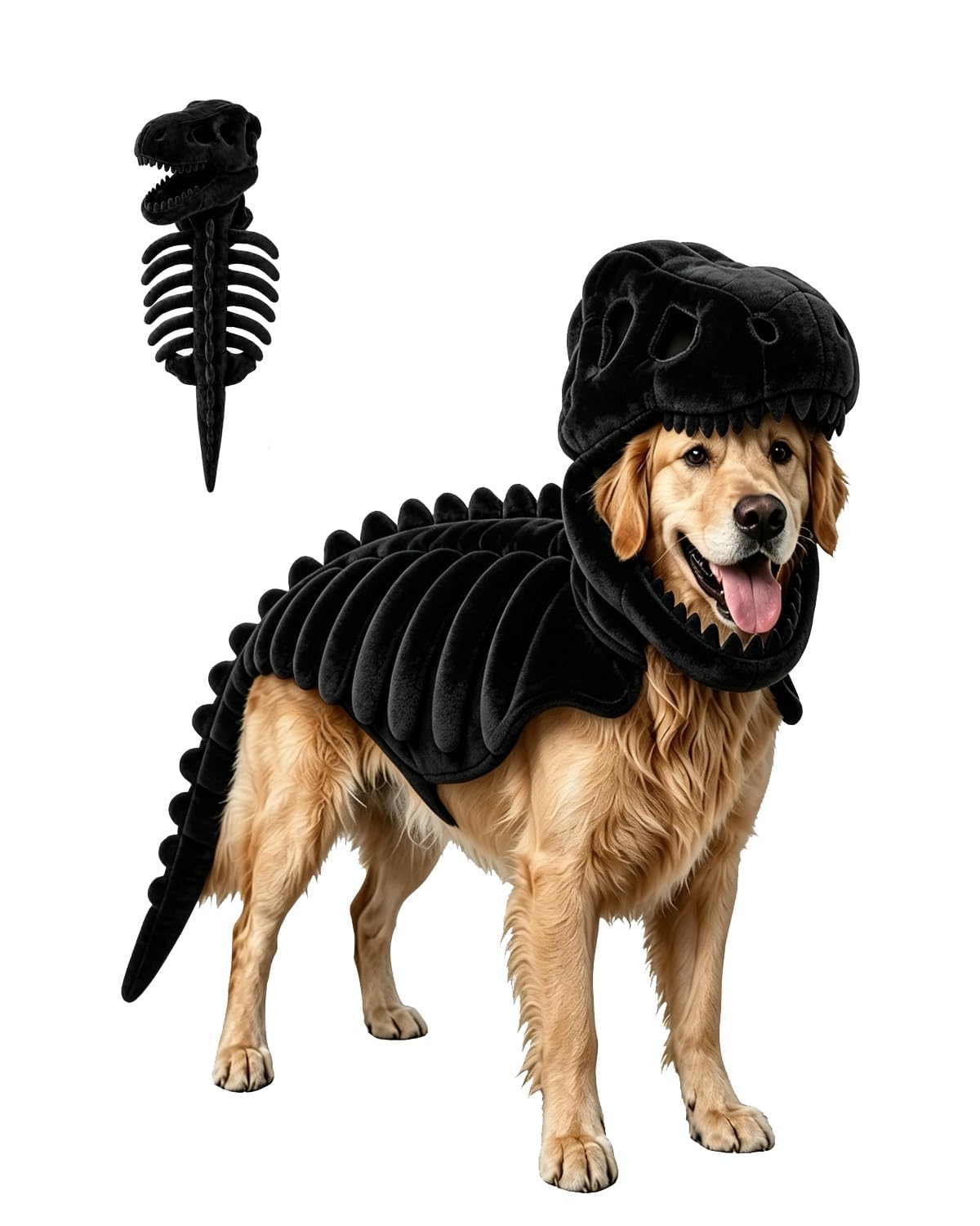 Pet Dinosaur Costume, Soft Plush T-Rex Skeleton Halloween Costume for Dogs | Cosplay Clothes for Medium & Large Dog and Cats Funny Adorable Glow-in-the-Dark Dino Outfits Big Breeds For Party Family