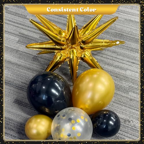 Black and Gold Balloon Garland Arch Kit, 140Pcs Black Gold Confetti Balloons with Stars for Birthday Graduation New Year Retirement Anniversary Wedding Engagement Party Decorations - Image 7