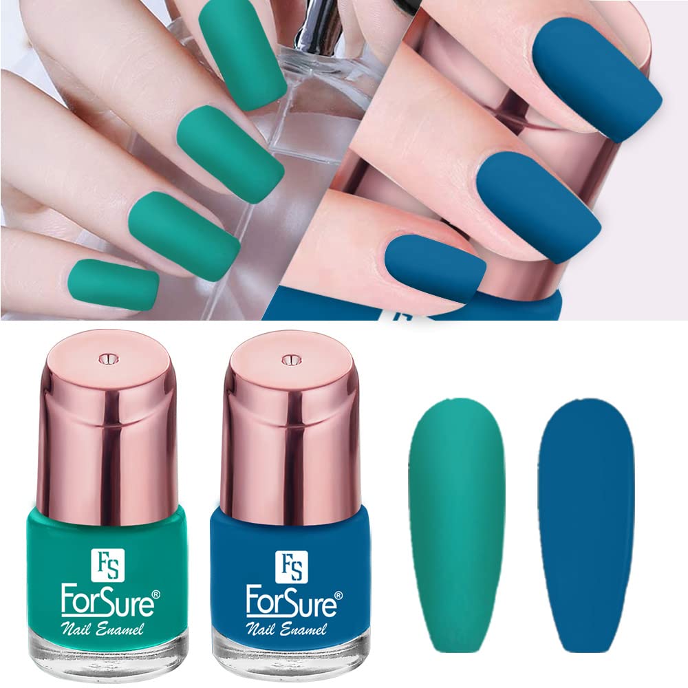 ForSureGlossy Finish Nail Polish With Quick Dry Formula Combo of 2 (Indigo Blue, Positive Green, Pack of 2)
