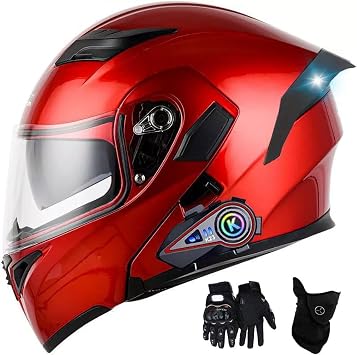 Bluetooth Modular Motorcycle Helmet, with Dual Visor for Men and Women Two-person intercom Full Face Helmet Flip Up DOT Approved