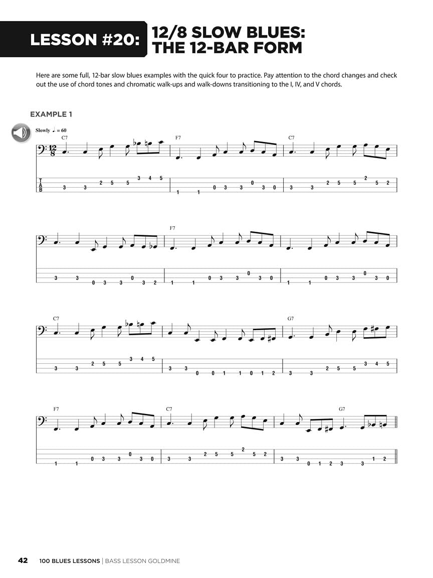 100 Blues Lessons - Bass Lesson Goldmine Series Bk/Online Audio