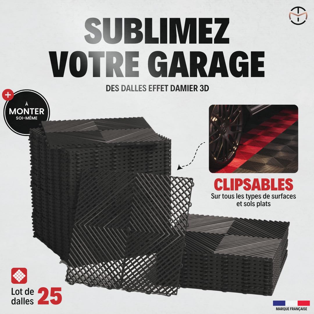 Set di 25 lastre per garage in PVC Clipsable 40 x 40 x 1,8 cm, bianco (4 m²), piastrelle traforate resistenti, antiscivolo e drenanti, rivestimenti per pavimenti esterni, terrazza spa