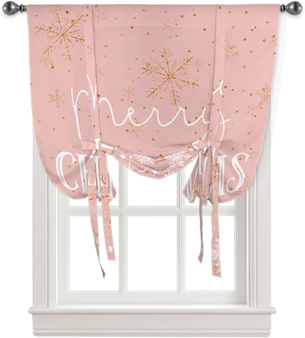 Cute Snowman Tie Up Curtains for Kitchen Bathroom Bedroom Windows 45 Inch Length, Balloon Drape Curtains Shade Rod Pocket Drapery Curtain Christmas Winter Snowflake 1 Panel, 42"x45"