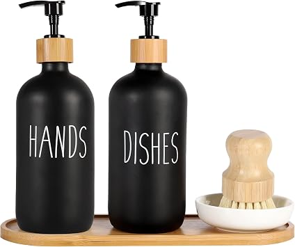 Hand and Dish Soap Dispenser Set, Hand Soap Dispenser for Kitchen, Glass Soap...