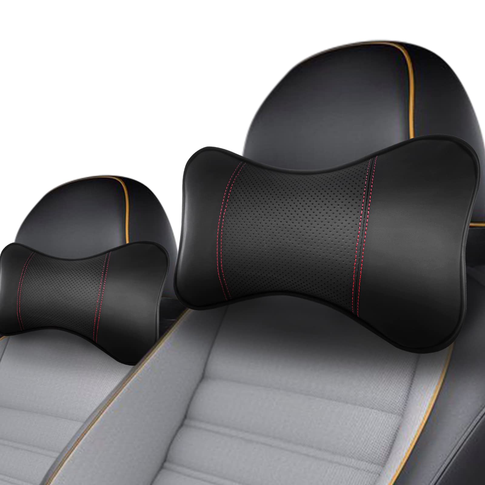 2 x Cuscini per il Collo dell'Auto, Cuscini per Poggiatesta in Vera Pelle in Memory Foam Regolabile Hysami, Comodi Cuscini di Supporto per il Collo per Adulti e Bambini