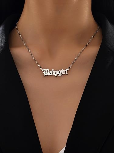 Miniatura 3 de Aretes de aro de bambú dorados de hip hop para mujer, collar con colgante de letra inglesa antigua de acero inoxidable de los años 8090, accesorio