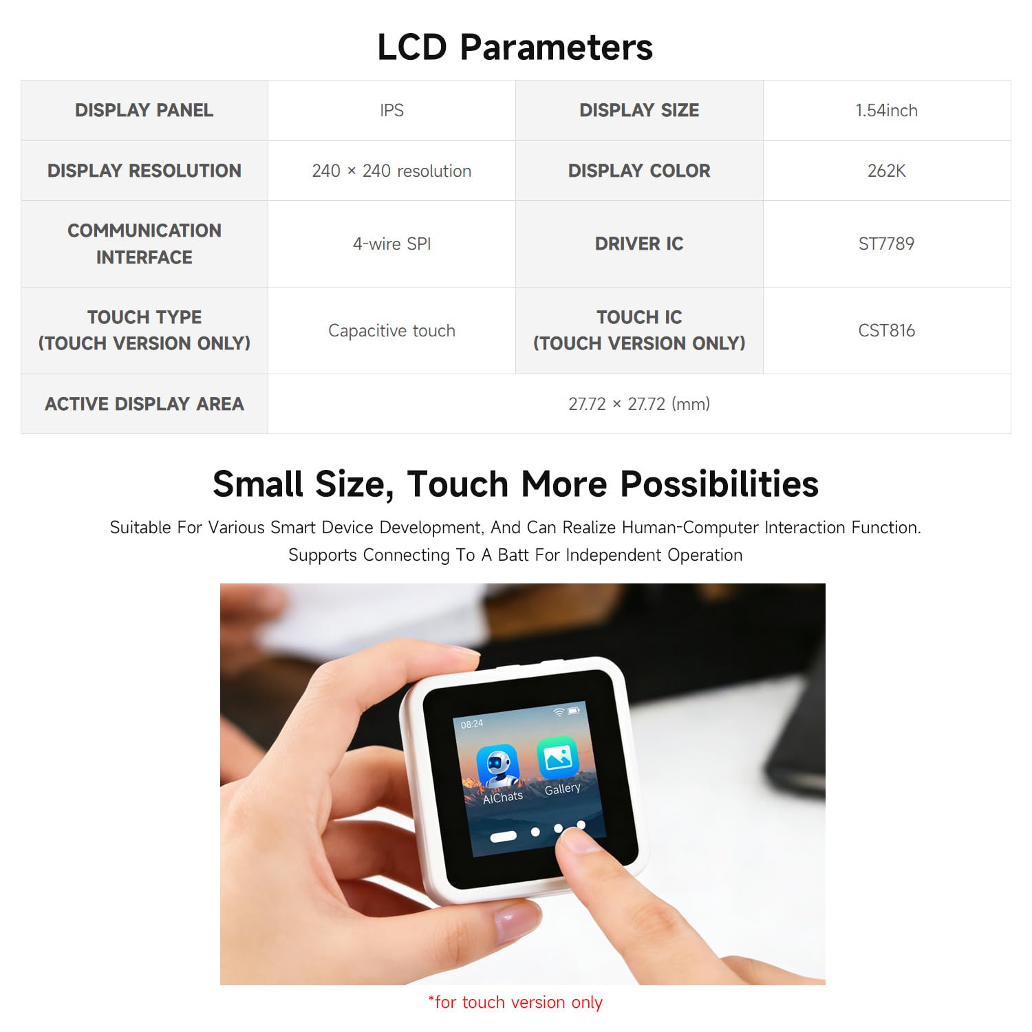 Waveshare ESP32-S3-Touch-LCD-1.54: Scheda Di Sviluppo Con Display Touch 1.54 Pollici, Doppio Microfono, Wi-Fi E BLE 5, Custodia Compatta