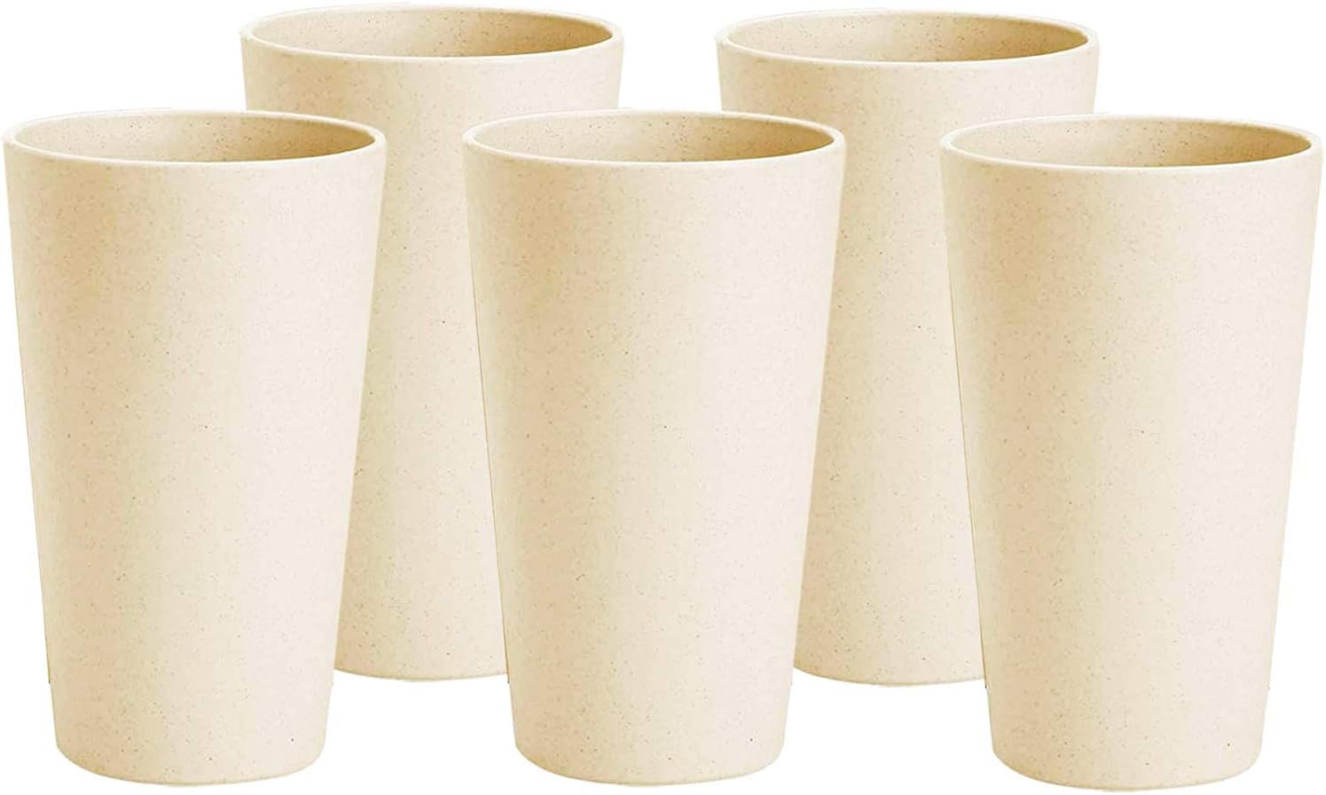 YAPULLYA 20 OZ Reusable Drinking Cups, Unbreakable Wheat Straw Eco-friendly Healthy Tumbler Set for Adult & Kids, Dishwasher & Microwave Safe Tea Milk Juice Coffee Water Glass Cups, Set of 5-Beige.