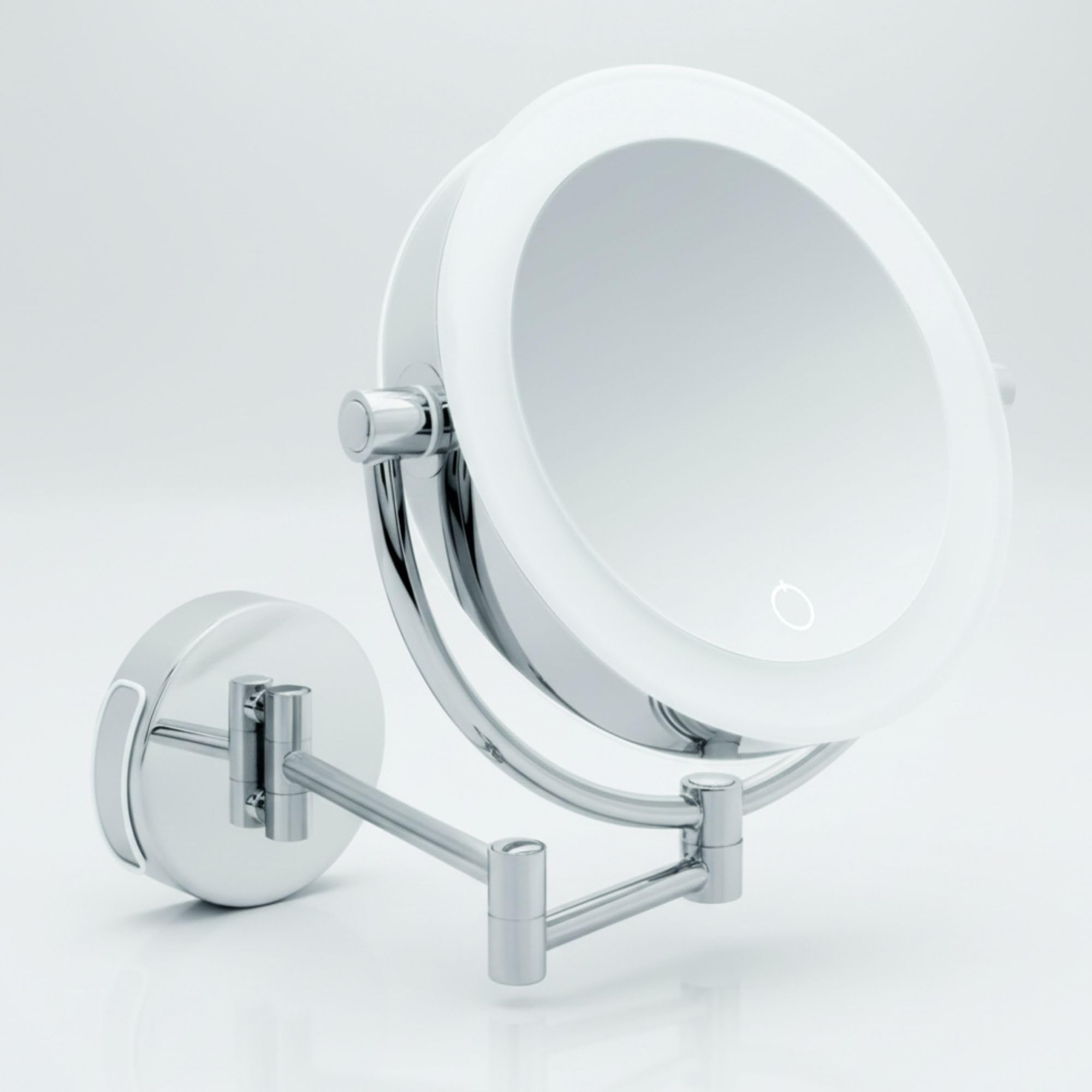 Tokio Espejo de Maquillaje de Aumento XXL de Pared a LED – Aumento 5x/10x con Atenuador y Auto-Off – Brazo Extensible Ø 18,5 cm – Alimentación a Pilas o Cable USB