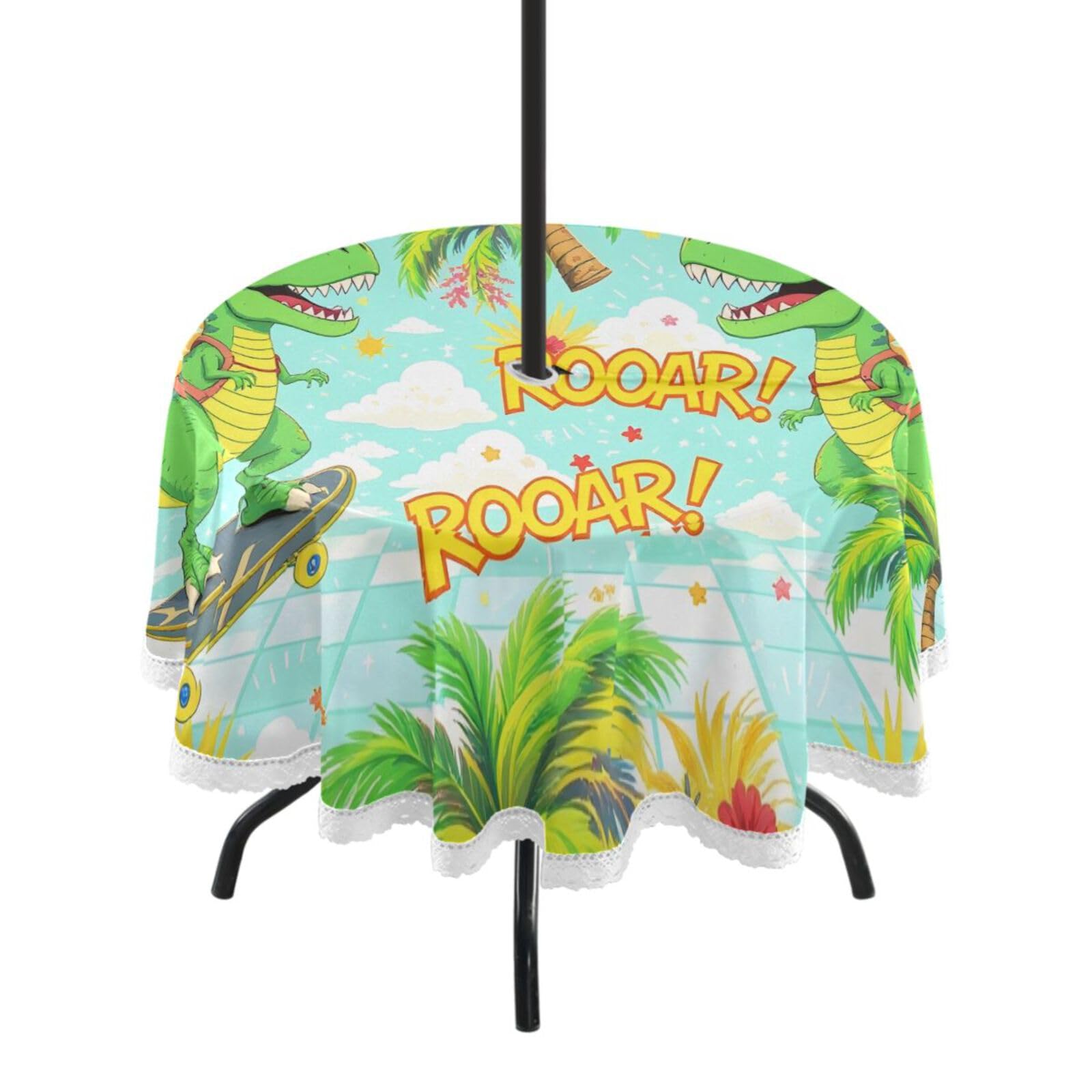 Ttgoth Dinosaur Outdoor Table Cloth 152 cm Water Stain & Resistan Tablecloth Wipeable Table Cover with Parasol Hole & Zipper for Garden Patio Party Picnic