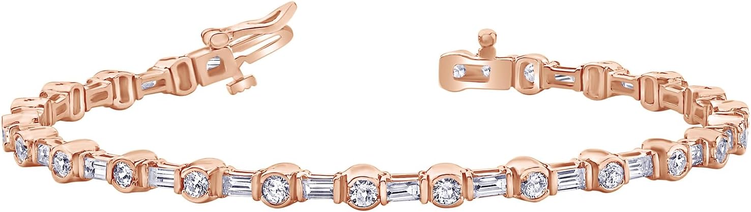 2-20 Carat (ctw) White Gold round Cut LAB GROWN Diamond Round Cut Half Bezel And Channel Set Diamond Bracelet (Color H-I Clarity VS1-VS2)