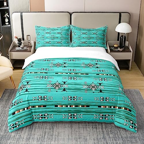 Homewish Western Boho - Funda nórdica (240 x 260 cm, 100 % algodón, juego de cama de vaca, diseño de atrapasueños, tribu étnico, flecha azteca, cubrecama suroeste, decoración bohemia, verde