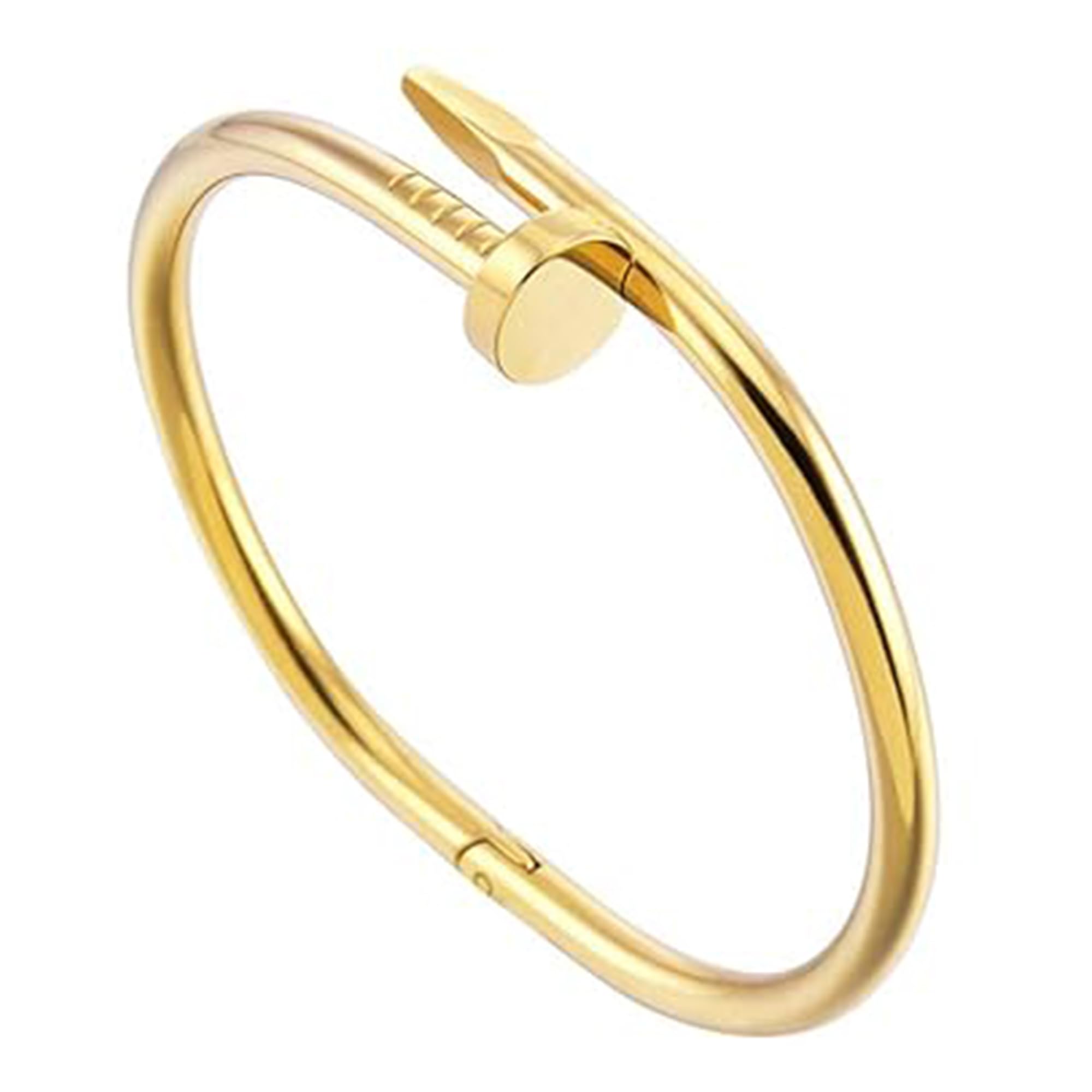 GEHNEY Fashion 18K Gold Plated Openable Bangle Kada Bracelet for woman | Anti-Tarnish Love Band Bracelet | Friendship Bracelet | Long Distance Touch Bracelet For girls (1 Nail Gold) (B0DCZD51RB) Amazon Price History, Amazon Price Tracker