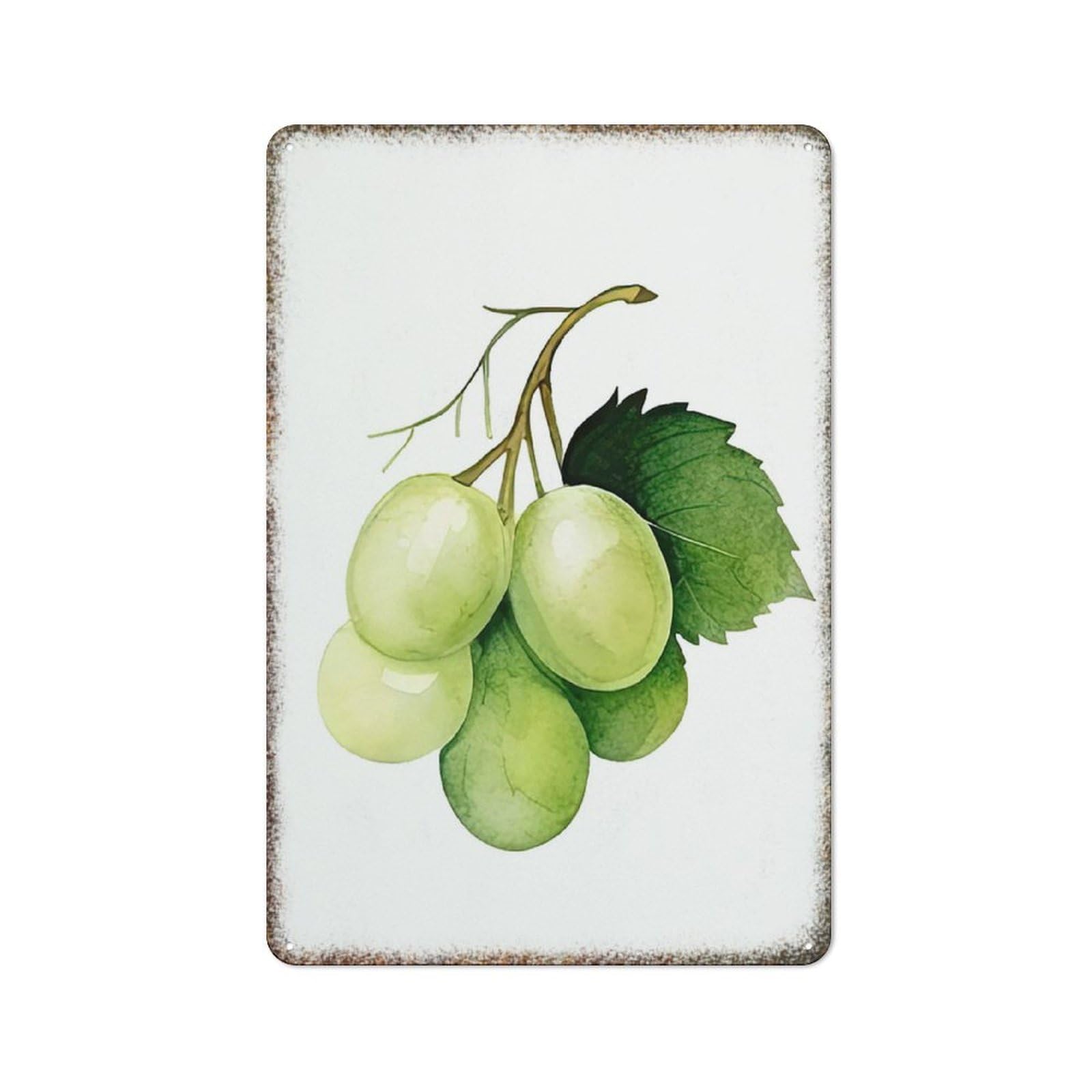 Juicy Green Grape Fruit Art Retro Metal Plaque Home Cafe Bar Humorous Style Kitchen Wall Decor 8x12 Inch
