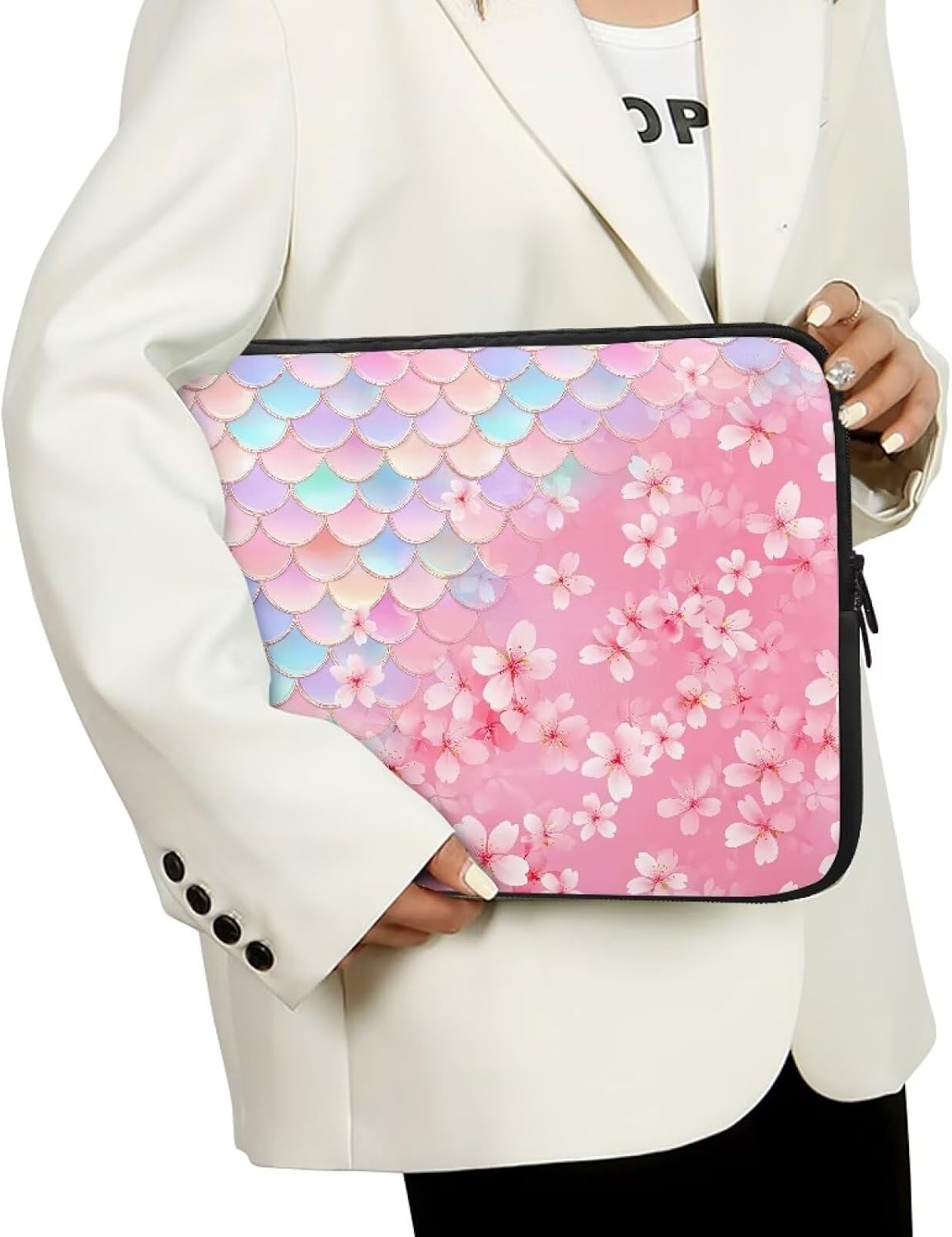 Rnyleeg Cherry Blossom Laptop Protective Case for Women 10 Inch Fish Scales MacBook Air Carrying Case Novelty Tablet Bag Compatible with MacBook Air Notebook Computer image 3