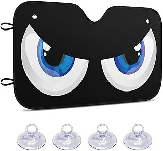 Car Windshield Sunshade, 55"×30" Cartoon Eyes Auto Front Window Sunshade Blocks UV Rays & Sun Glare, Foldable Windshield Sun & Heat Protection Cover for Most Vehicles