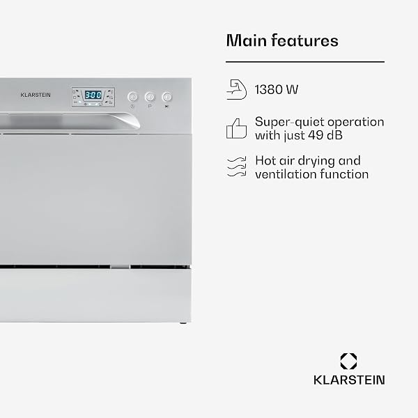 Klarstein Table Top Dishwasher, 6 Place Setting Mini Dishwasher, Quiet Operation Countertop Dishwasher w/ 6 Washing Programs, Compact Tabletop Dishwasher, Easy To Install Homes/Office Small Dishwasher - 2