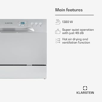 Klarstein Table Top Dishwasher, 6 Place Setting Mini Dishwasher, Quiet Operation Countertop w/ 6 Washing Programs, Compact Tabletop Easy To Install Homes/Office Small