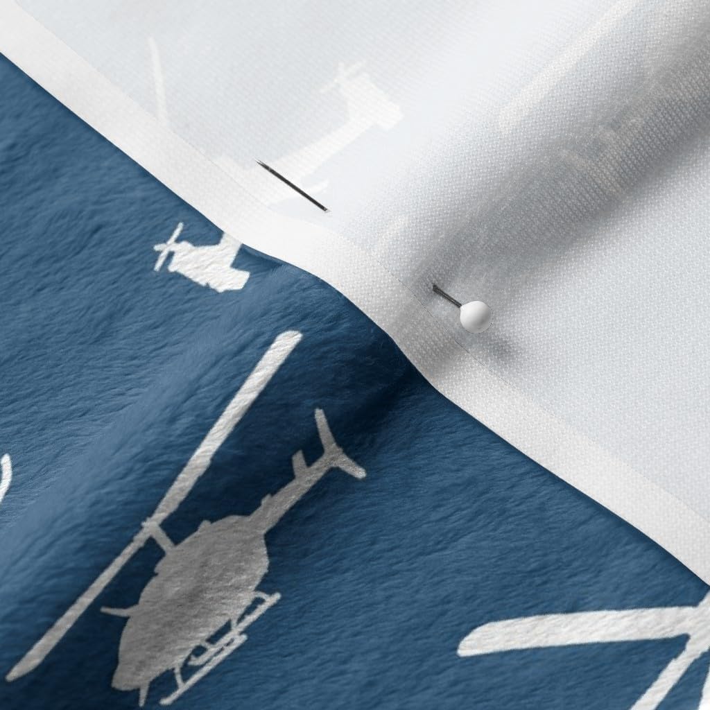 Spoonflower Fabric - Navy Blue White Small Helicopters Aviation Airplane Flight Military Printed on Minky Fabric by The Yard - Sewing Baby Blankets Quilt Backing Plush