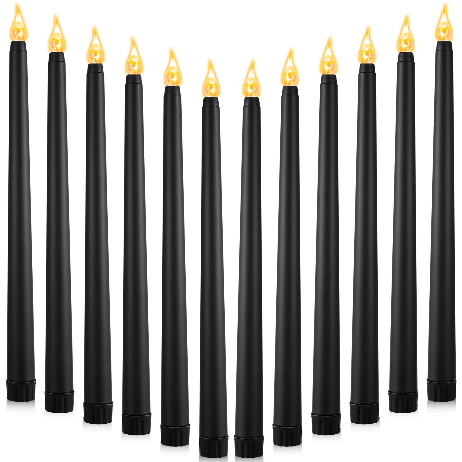 Photo 1 of 12 Pcs LED Taper Candles Dripless Unscented Flameless Battery Dinner Candles for Halloween, Weddings, Church, Hanukkah, Christmas, Autumn, New Year Celebration (Black) as shown