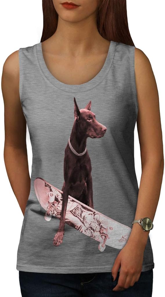 wellcoda Dobberman Schlittschuh Hund Komisch Frau Tank Top Straße