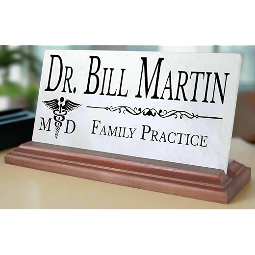 Medical Doctor Desk Name Plate Gift Custom Personalized Office Nameplate For Physicians - For Desk Or Shelf - Solid Marble