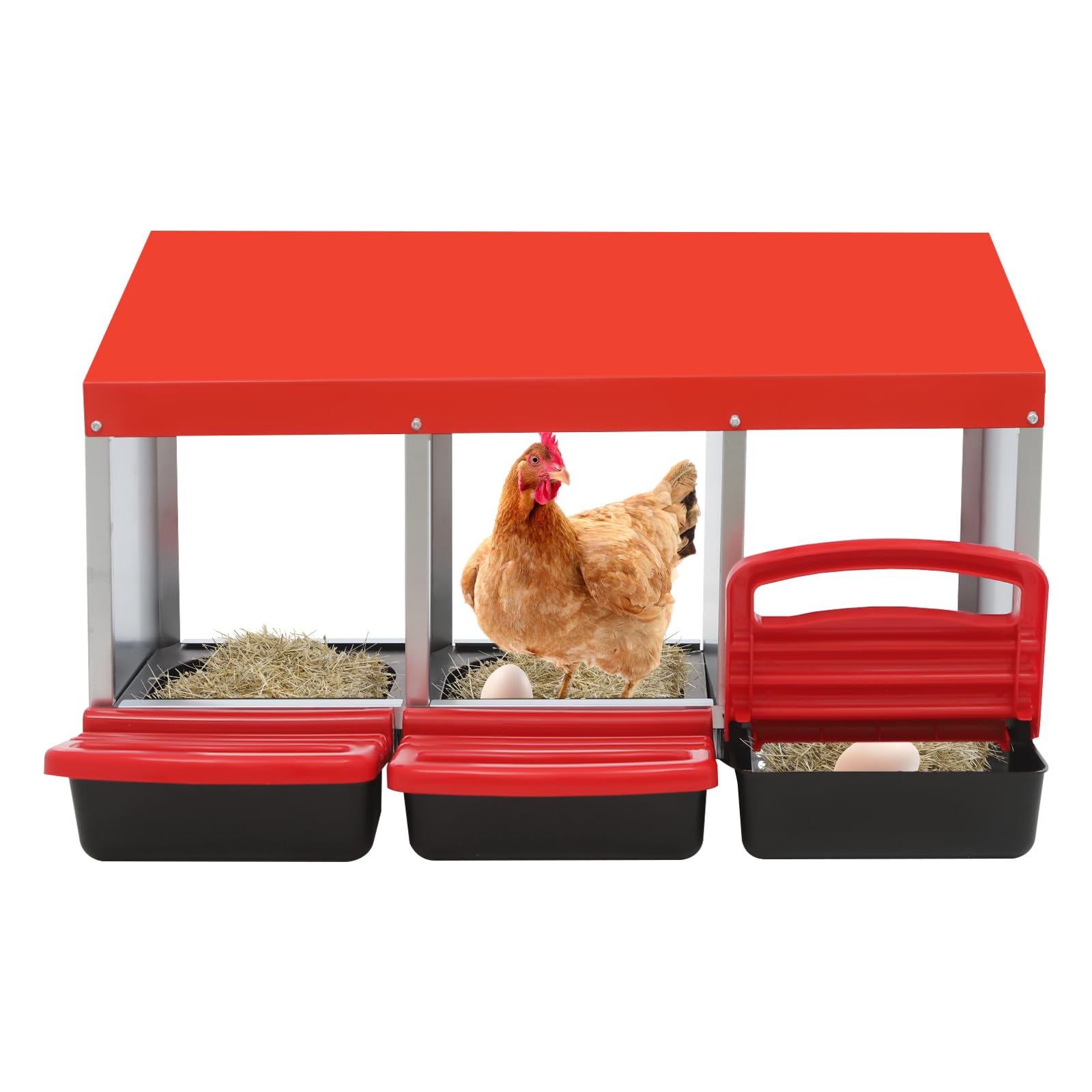 Nido para pollos, 3 compartimentos, acero galvanizado, 81 x 52 x 48 cm | Con recolección automática de huevos nidos para aves de corral para montaje en pared o en el suelo en el gallinero