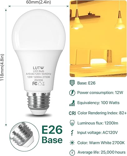Miniatura 10 de Bombillas LED equivalentes a 60 vatios, bombilla LED estándar de 900 lúmenes, base E26 de 9 W, blanco cálido 2700 K, no regulable, perfecto para