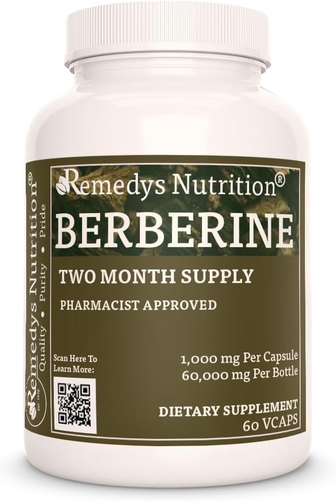 Remedy's nutrition Berberine - 1,000 mg, 60 Herbal Dietary Supplement Capsules - Two Month Supply