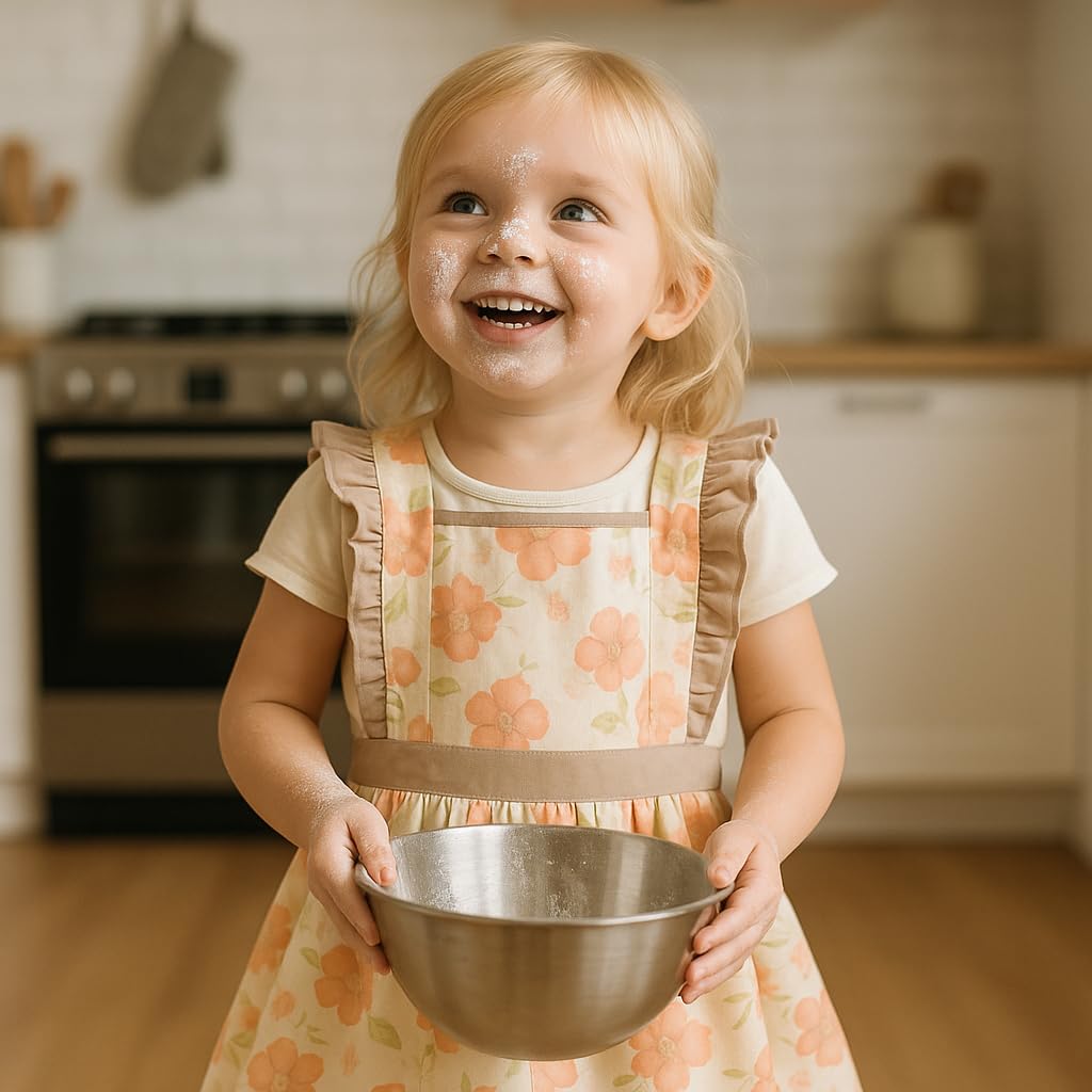 CRB Fashion Delantal de cocina para niños pequeños, niñas pequeñas, bonitos delantales de chef de cocina, azul, 2-5 años