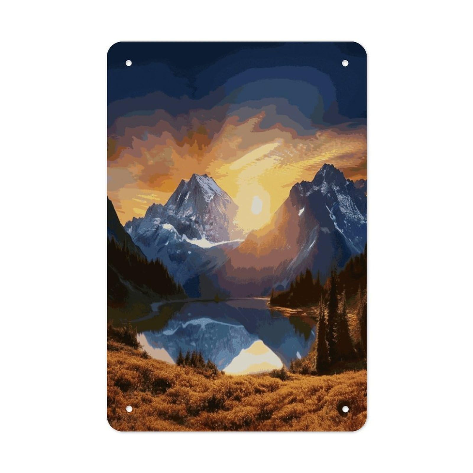 Mountain Sunrise Metal Tin Sign Wall Decor Funny Retro Sign Weatherproof Metal Wall Art for Indoor Or Outdoor Retro Tin Signs for Kitchen Office Home Bar Decor 11.8 X 7.9 Inch