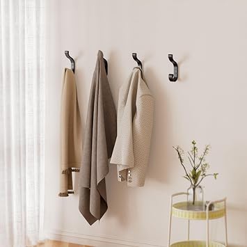 Large Black Coat Hooks, Heavy Duty Wall Hooks for Hanging, 4 Pack | Wall Mounted, Bathroom Towel Hooks, Metal Coat Hangers for Clothes, Backpack, Bag, Hat and Jacket, Screw-In Door Hooks