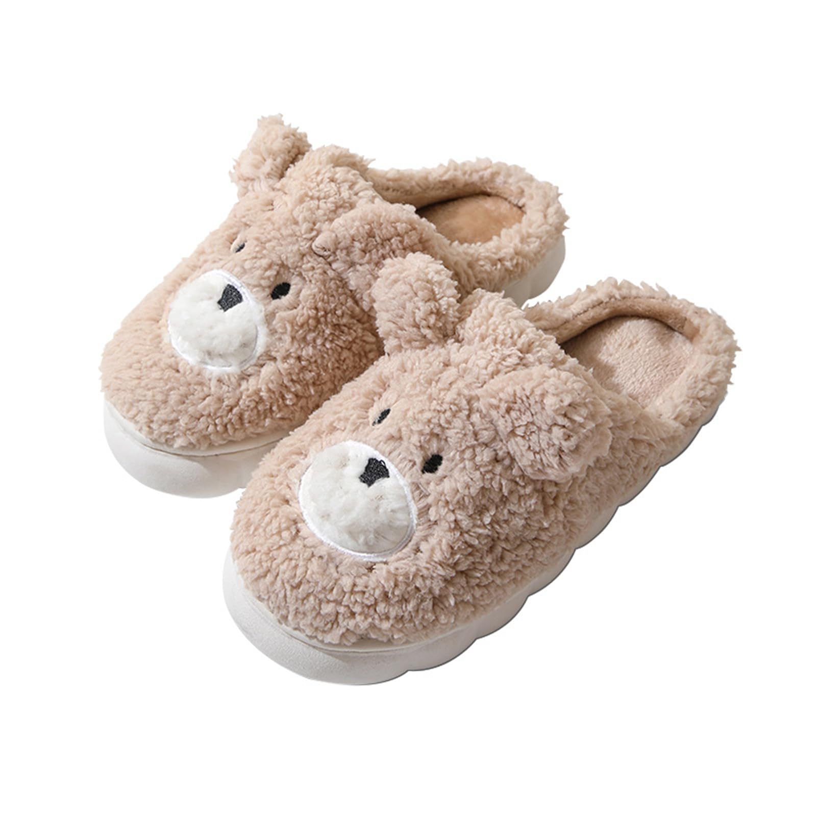 Znel Women's Brown Cartoon Teddy Bear Slippers For Men Fuzzy House Slipper Indoor Outdoor Bedroom Furry Fleece Lined Home Shoes Anti-Skid Rubber Hard Sole(44/45 Eu, )