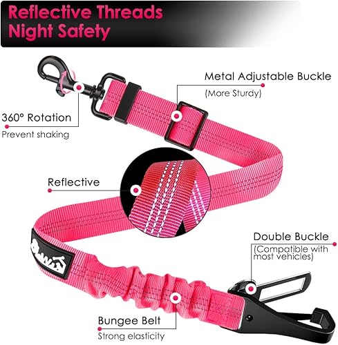 Miniatura 5 de SlowTon Paquete de 2 cinturones de seguridad para perro, accesorio 2 en 1, barra de cierre de gancho o hebilla de cinturón de seguridad con