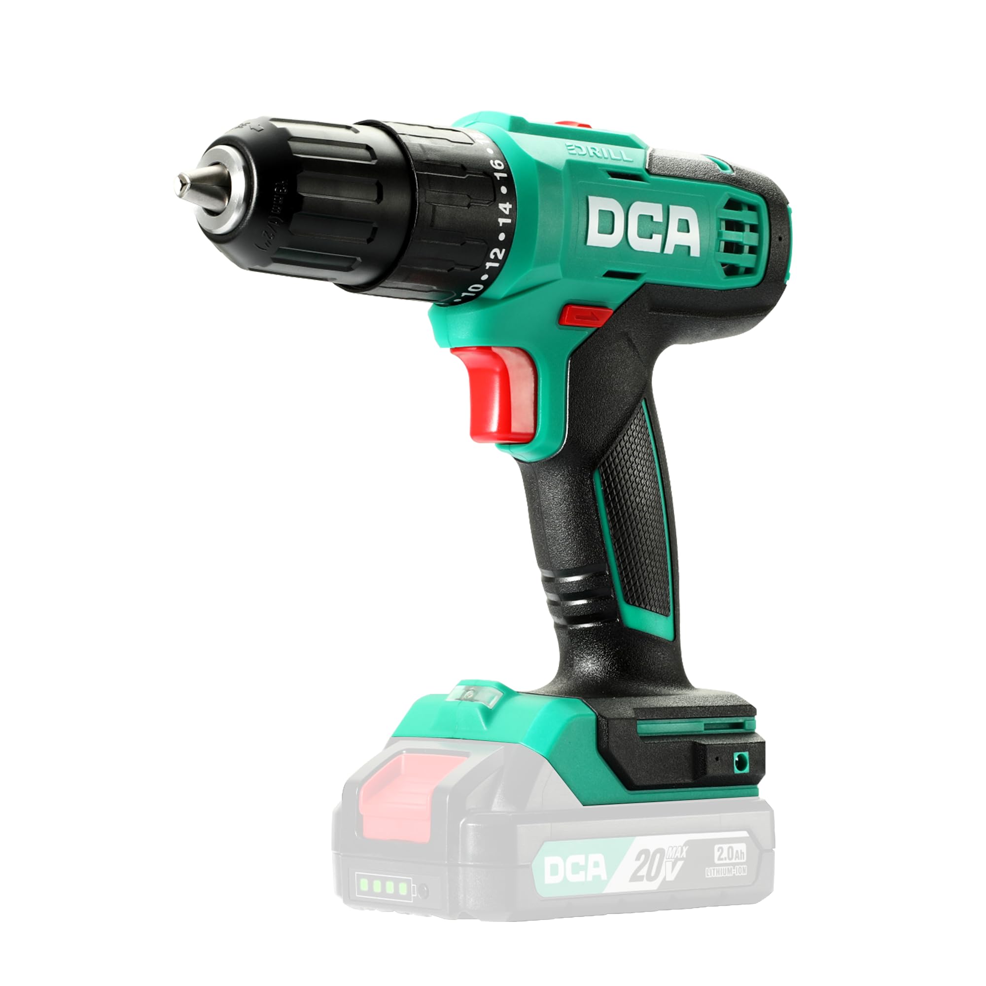 DCA 20V Cordless Hammer Drill, 354 In-lb Torque, 1/2" Keyless Chuck, 22500 IPM, 2 Variable Speeds, 18+1+1 Position, Power Impact drill (Battery and