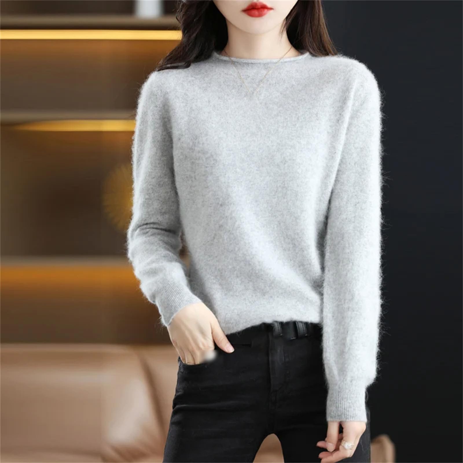 Maglione da Donna Autunno E Inverno con Scollo A O, Top Casual Lavorato A Maglia Allentato