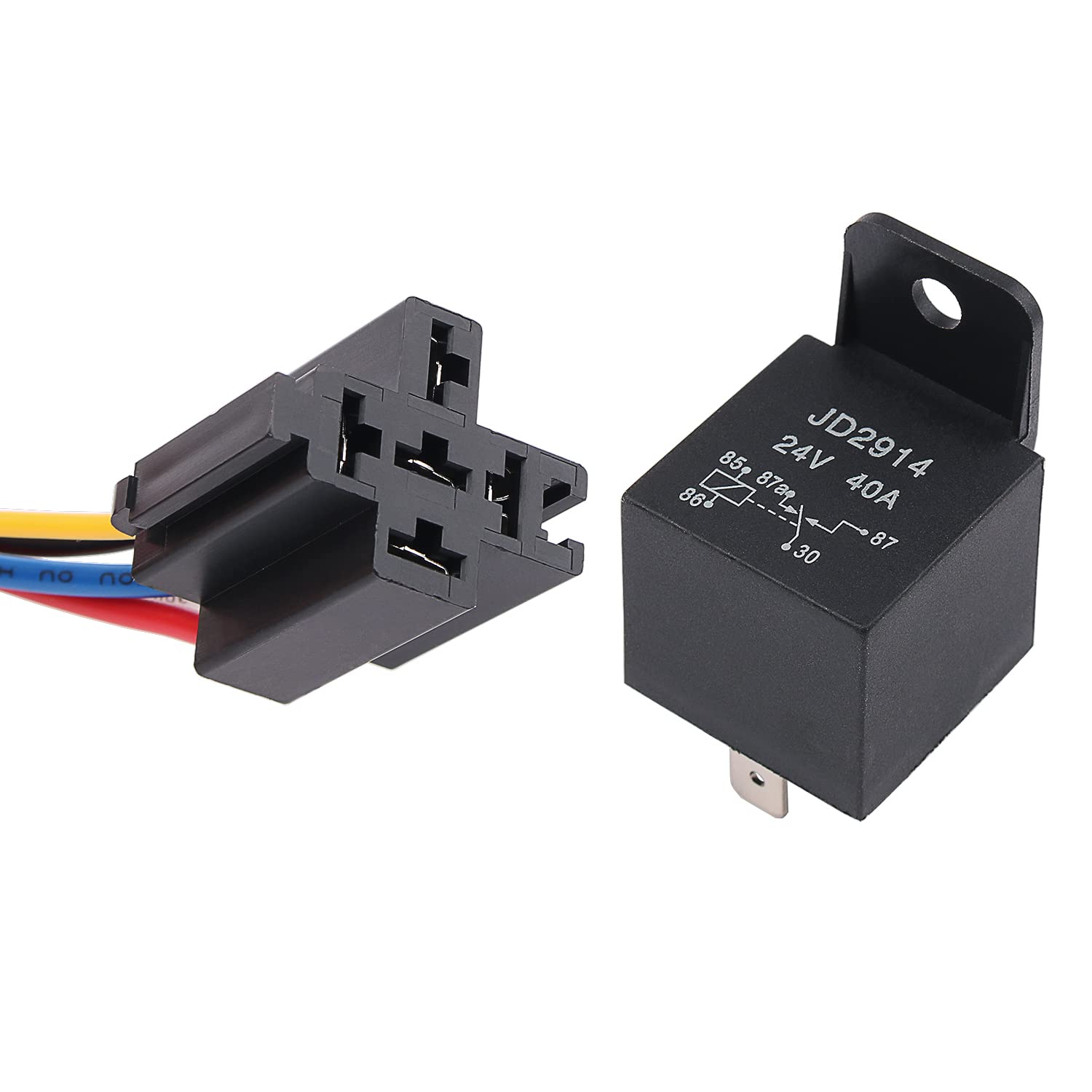 JIQIJD1914 24V 40A 5-Pin Car Relay with Wires, SPDT NO NC 5-Pin Car Engine Car Switch Relay Switch with Model No