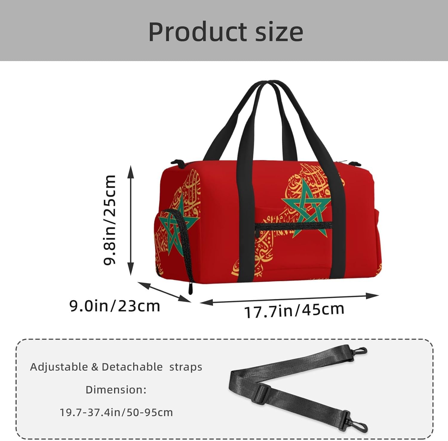 Morocco Flag Culture Print Handheld Sports Luggage Waterproof Crossbody Bag Travel Workout Weekend Getaways image 3