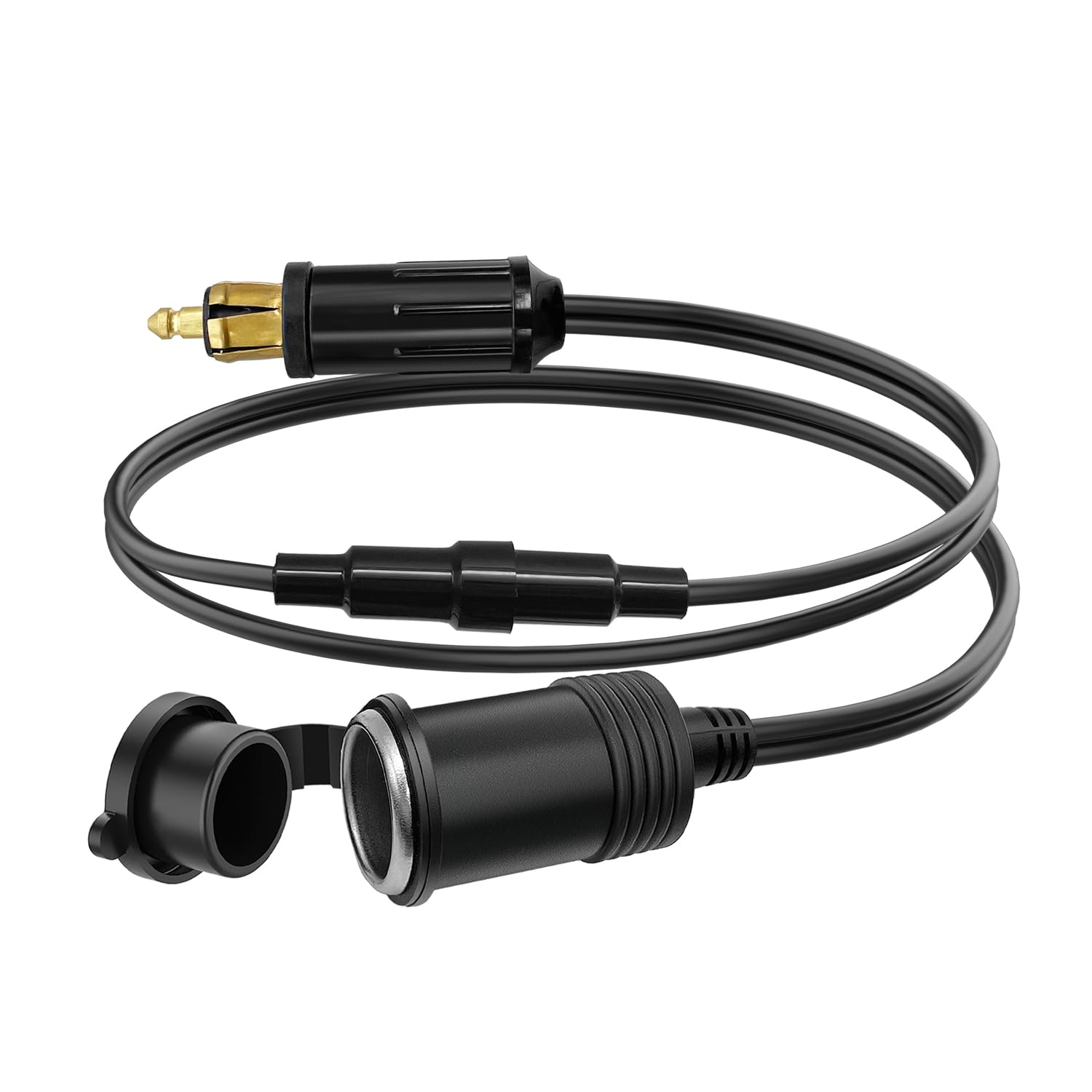 Giantdeer 30cm DIN auf Standard Zigarettenanzünder Adapter Verlängerung (18AWG), austauschbare 10A Sicherung, DIN Norm Steckdosen Adapter mit wasserdichter Abdeckung, für 12V/24V Auto/Motorrad/Boot
